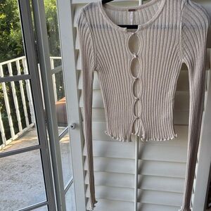 Free People Cream Ribbed Cardigan